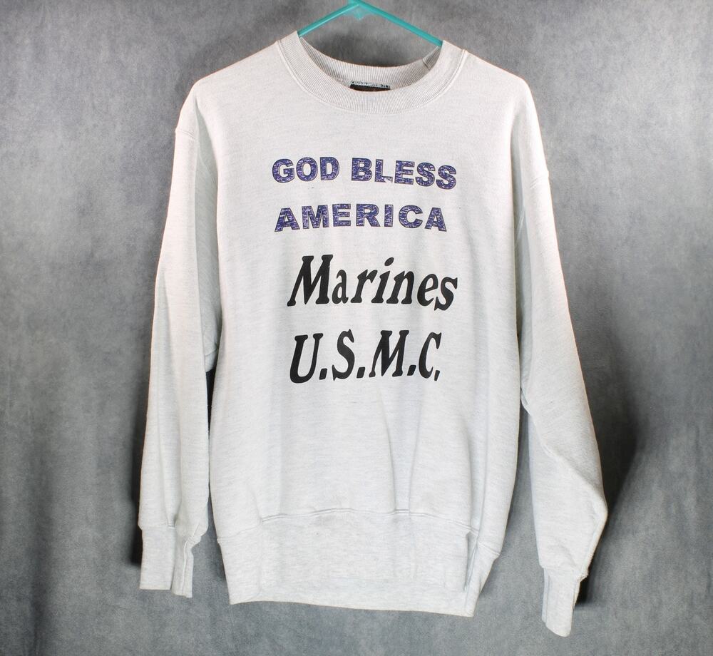 Vintage Timberland Weathergear God Bless America Marines U.S.M.C. Sweatshirt M
